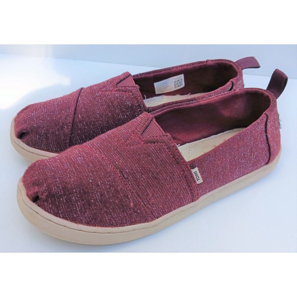 TOMS Unisex Children Youth Alpargata Sneaker 100168 size Y5 bugundy red glittery